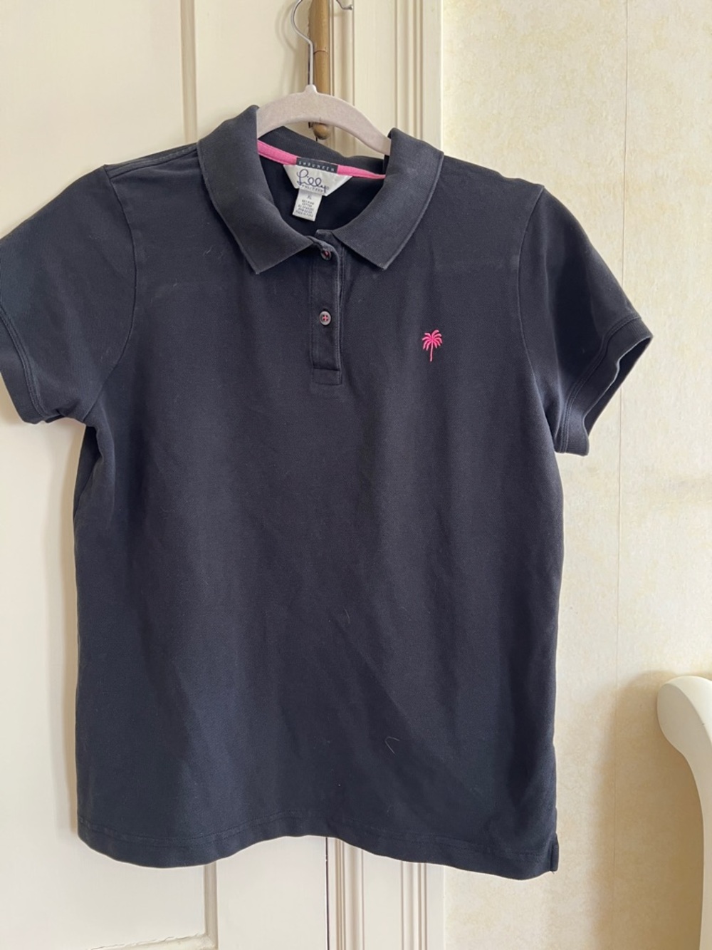 Lily Pulitzer Black Polo with Pink Palm Logo